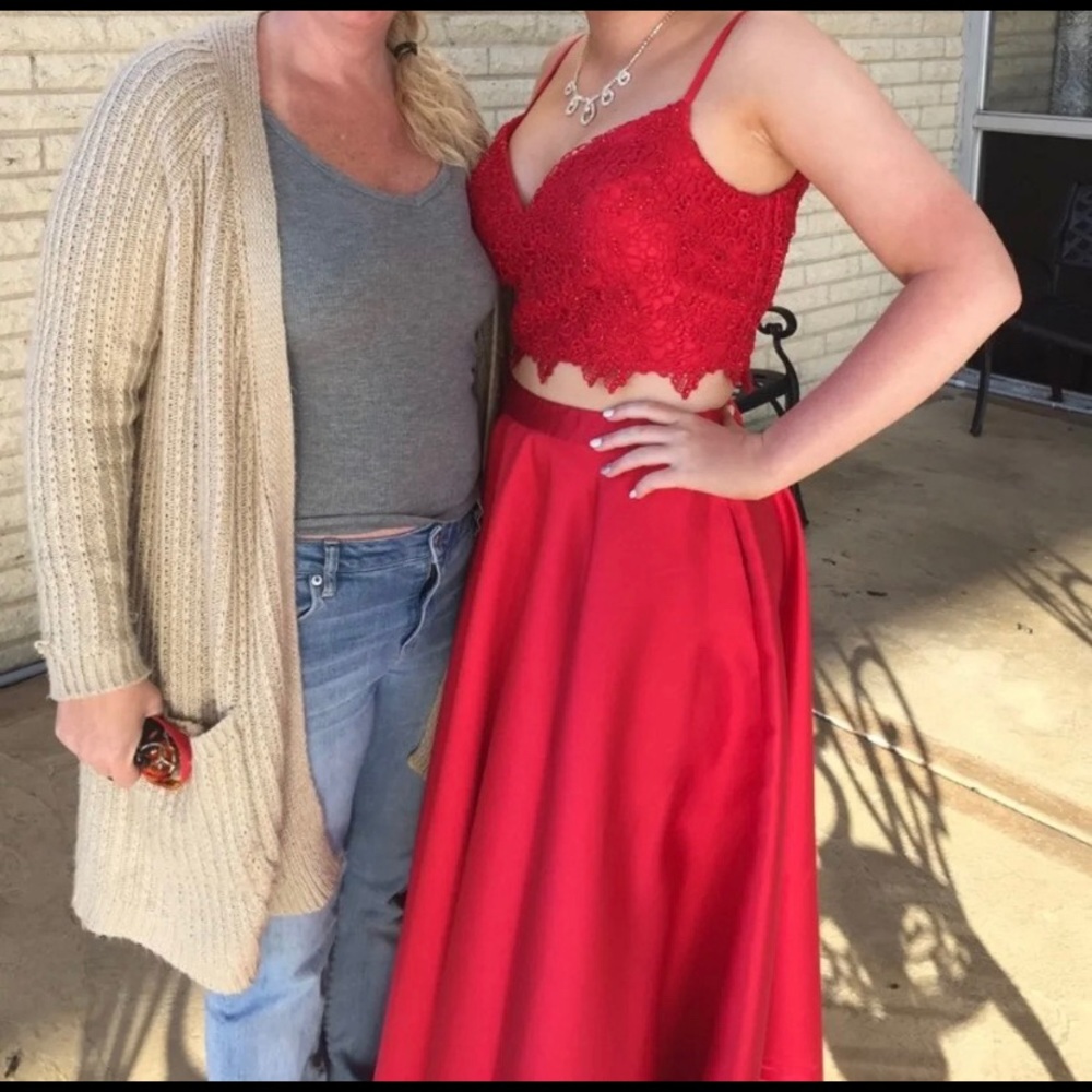 Red two piece prom dress